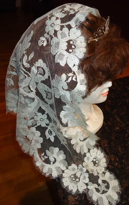 Cachecol vintage bege floral renda mantilha cabeça igreja capa véu triangular - Imagem 1 de 4