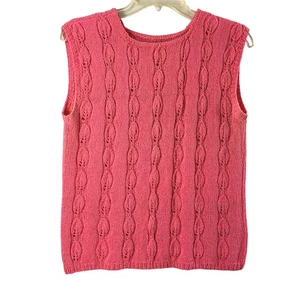 Vtg Handmade Women Medium Sleeveless Knit Top Coral Pink Textured Shell Layering - Picture 1 of 12