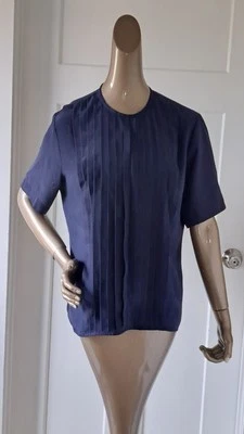 复古 Josephine 深蓝色短袖褶饰衬衫,尺寸 12 — 第 1/4 张图片