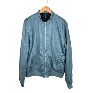 Zara Man NWT XXL Light Blue Faux Suede Zip Up Collarless Classic Bomber Jacket  - Picture 1 of 8