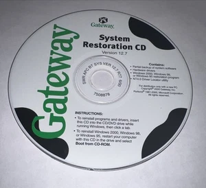 Gateway System Restoration CD Version 12.7 Windows 2000, Win 98, Win 95 NT 4.0 - Picture 1 of 1