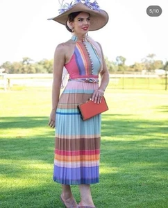 ZIMMERMANN PLEATED PICNIC DRESS RAINBOW STRIPE SIZE 1 AU 10/ US 6 Euro Summer - Picture 1 of 10