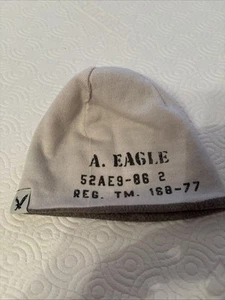 A E Boys Reversible Beanie Skull Cap Knit Hat Stripe & Solid Gray Off-White - Picture 1 of 9