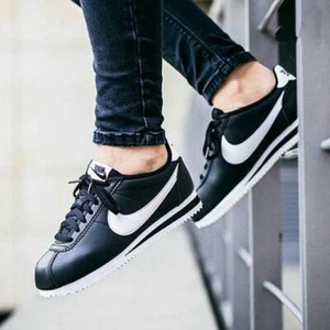 Nike Cortez Classic Leather Black/White Womens Shoes Size 6.5 807471-010 Retro - Picture 1 of 10
