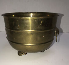 Vintage Brass Round Footed Planter With Lion Head Handles 4 3/4 x 6 3/8