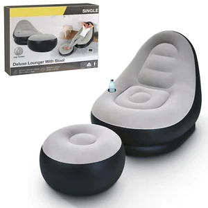 INFLATABLE DELUXE LOUNGE LOUNGER CHAIR WITH OTTOMAN FOOT STOOL SEAT RELAX COUCH - Picture 1 of 4