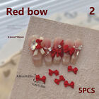 5pcs Red Alloy Bow Nail Diamond Frosting Stereoscopic Nail Art Nail Salon