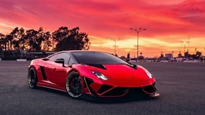Red Lamborghini Sports Car Smashed 3D Wall Sticker Poster Decal Mural Room Z744 - Picture 1 of 1
