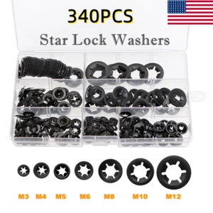 340Pcs Star Nut Star lock Push-on Locking Washers Clips Fastener Assorted Set - Picture 1 of 11