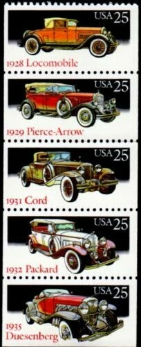 US, #2381-85 Classic Cars 1988, Booklet Pane of 5 25c, MNH - Image 1 of 1