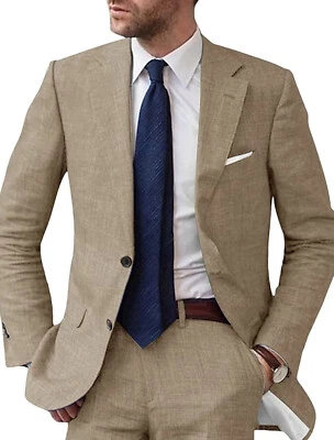 Conjunto de traje de lino transpirable al aire para hombre estilo minimalista chaqueta moderna versátil Foto 1 de 4