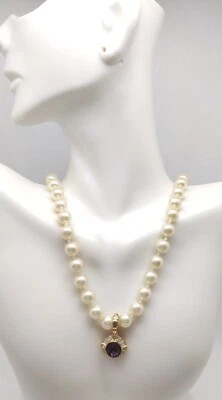 Collar colgante de perlas de imitación de una sola hebra de moda romana color amatista joyería Foto 1 de 4