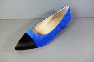 CHANEL 36.5 blue suede ballerina flats black cap point toe NEW Gabrielle Coco - Picture 1 of 12