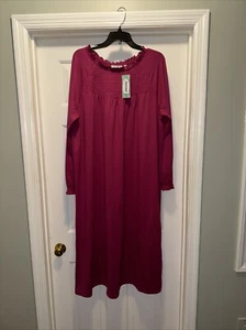 Nightgown Plush Cozy Soft Fleece Pockets Fushia Pink Smocked Sz 1x Grandma Chic - Picture 1 of 7