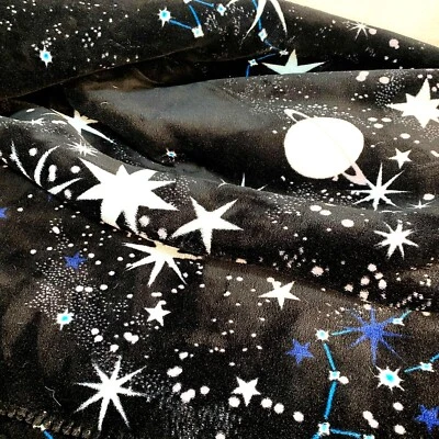 Victoria Secret SHERPA GALAXY STAR MOON CELESTIAL BLACK PLUSH COZY THROW BLANKET - Image 1 of 4