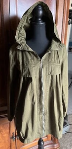 Women’s Canvas Military Style Zip Up Jacket Size L Khaki Green Pockets Hooded - Picture 1 of 3