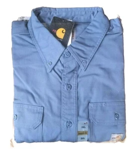 Carhartt 2XL Blau Langarm CAT 2 NFPA Flame Resistant Twill Knopfleiste Herren - Bild 1 von 5