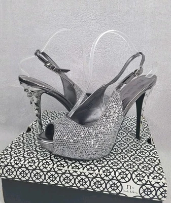 Nicole Miller Slingback Peep Toe Tacones PEWTER Metálicos Para Mujer 10M Bailando Nuevo en Caja Foto 1 de 4