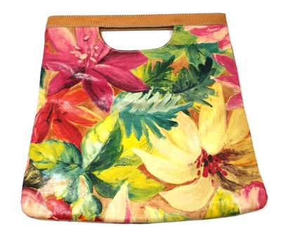 Italian Leather Designer Handbag Maurizio Taiuti Large Floral Magnetic Clutch  - Image 1 of 4
