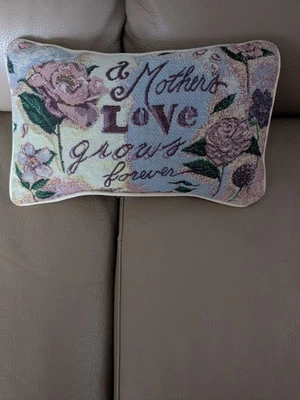 VTG Mother's Love Decorative Tapestry Pillow with Floral Design 12" L  7 1/2" W - Image 1 of 3