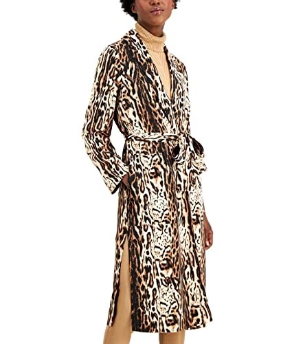 Gabardina INC para mujer negra con bolsillo estampado animal talla M Foto 1 de 1