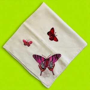 Vintage Handkerchief Embroidered Butterfly Appliqué Hankie Granny Boho 14" READ - Picture 1 of 9