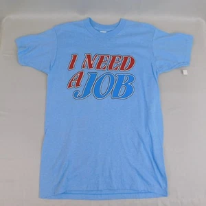 Deadstock 80s I Need A Job Single Stitch Vintage T-Shirt Blue, Medium #4152 - Picture 1 of 8
