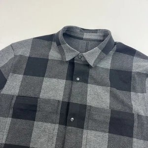 Sobrecamisa Lululemon Tejido Suave Gris Cuadros Botón a Presión Franela Manga Larga Grande - Imagen 1 de 6