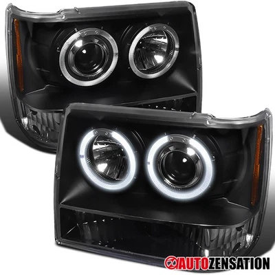 Fit 1993-1996 Jeep Grand Cherokee Black LED Halo Projector Headlights Left+Right - Image 1 of 4