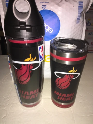 BRAND NEW LIT OF 2 MIAMI HEAT NBA WATER BATTLE AND STAINLESS 20 oz HOT/COLD CUP Cover