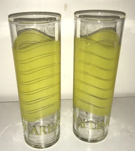Bacardi Limon Bright Tall Glasses Yellow with Bat Design set of 2 - Picture 1 of 5