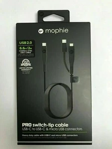 Mophie USB-C 2.0 Pro Switch Tip Cable 2 Meter Black Rugged for Macbook Pro - Picture 1 of 14
