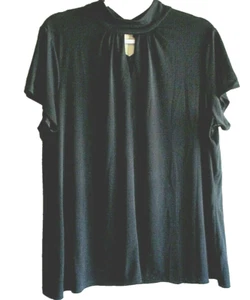 Simonton Says Black Blouse XL Short Sleeve V-Neck Turtleneck By George - Picture 1 of 8