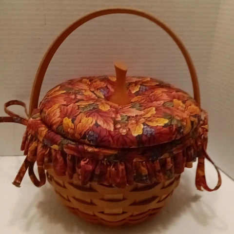 1996 LONGABERGER Small Pumpkin Basket with Fabric Lined Lid, Liner & Protector Cover