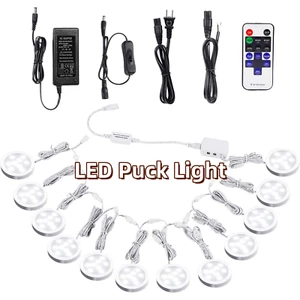 Linkable Under Cabinet LED 12V Dimmable Puck Light with Wireless Control 12 kit - Picture 1 of 7