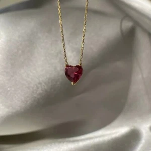 14k Yellow Gold 1.00Ct Heart Natural Ruby Gift For Women's Solitaire 18" Pendant - Picture 1 of 10