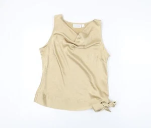 OFF Shoot Womens Gold Polyester Basic T-Shirt Size 12 Cowl Neck - Picture 1 of 10