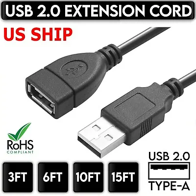High-Speed USB To USB Extension Cable USB 2.0 Adapter Extender Cord Male/Female • 3.95$