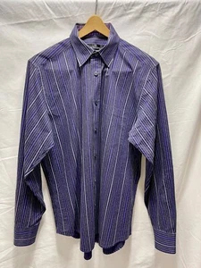 BUGATCHI Uomo brown with purple stripes LS button up shirt size L flip cuffs - Picture 1 of 21