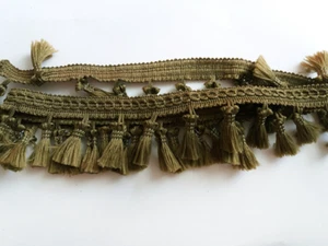 Fringe Tassel Trim Bobble Ribbon Tape with Tassels -curtains craft - OLIVE GREEN - Picture 1 of 1