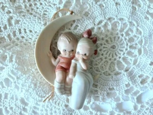 Vintage 1990 Enesco Moonstruck Porcelain Ornament Lucie Attwell Boy Girl On Moon - Picture 1 of 3