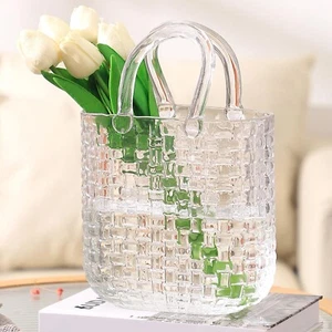 Glass Purse Vase, Clear Purse Vase for Flowers, Unique Purse Flower Vase, Flo... - Picture 1 of 7