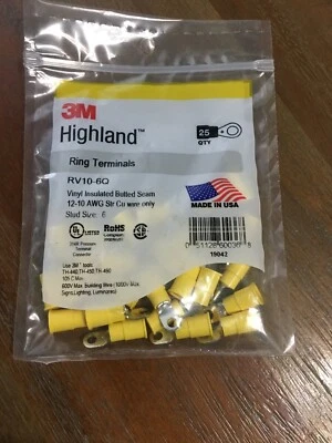 3M Highland Ring Terminals RV10-6Q Vinyl Insulated AWG 12-10 - Image 1 of 4