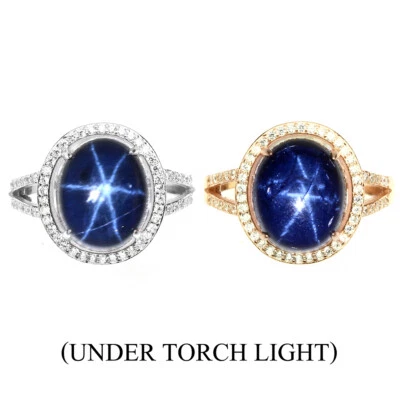 925 Sterlingsilber Ring Oval Star Saphir 6 Strahlen 12x10mm Edelstein Schmuck - Bild 1 von 4