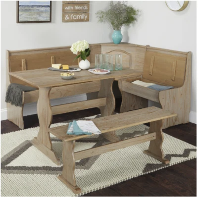Simple Living Breakfast Nook Set 3 Piece 5 Seat Solid Pine Furniture Rustic Look - Image 1 of 4