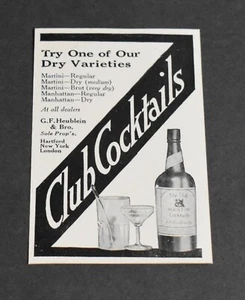 1913 Print Ad Club Cocktails Martini Manhattan G F Heublein & Brothers Hartford - Picture 1 of 1