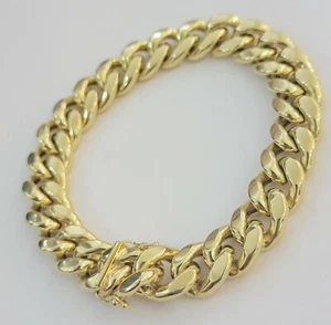 Mens REAL 14k Gold Miami Cuban Bracelet 13mm 14kt Yellow Gold Strong Link 9"Inch - Picture 1 of 6