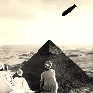 Póster fotográfico sepia Zeppelin dirigible dirigible dirigible dirigible Gran Pirámide Giza Egipto - Imagen 1 de 1