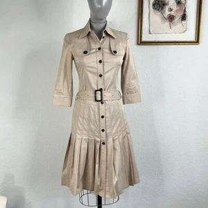 Burberry London Khaki Cotton 3/4 Sleeve Pleated Trench Dress - Picture 1 of 14