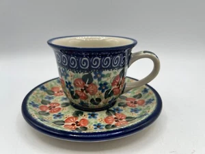 Unikat Polish Pottery Cup And Saucer Floral Signed B Fidelus BOLESŁAWIEC - Picture 1 of 9